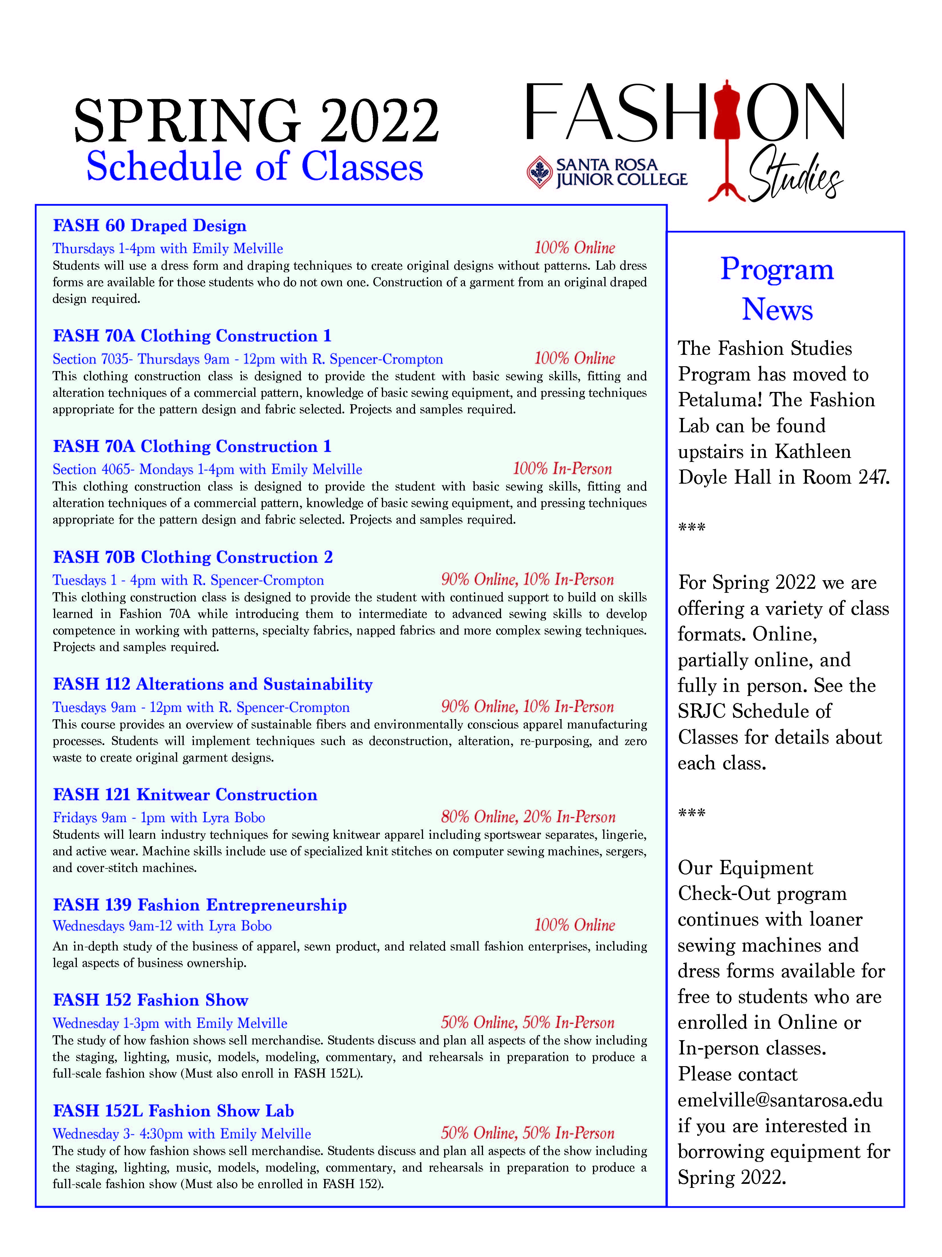 Srjc Calendar 2022 Schedule Of Classes - Spring 2022 | Fashion Studies