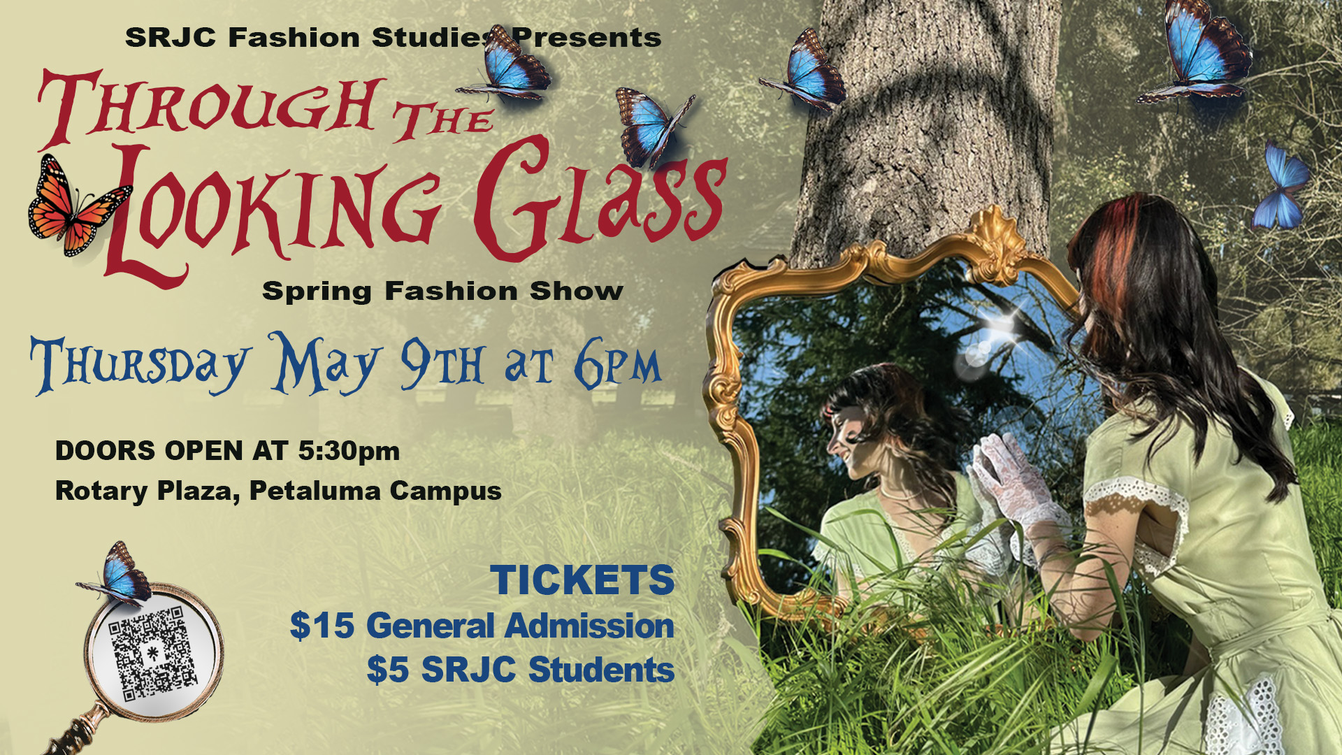 promotional poster for fashion show titled Through The Looking Glass, May 9th 2024